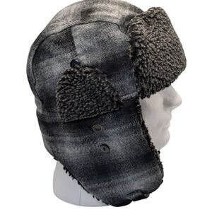 Swiss Tech Trapper Hat Performance Gear Black Gray Ear Flaps Plaid One‎ Size